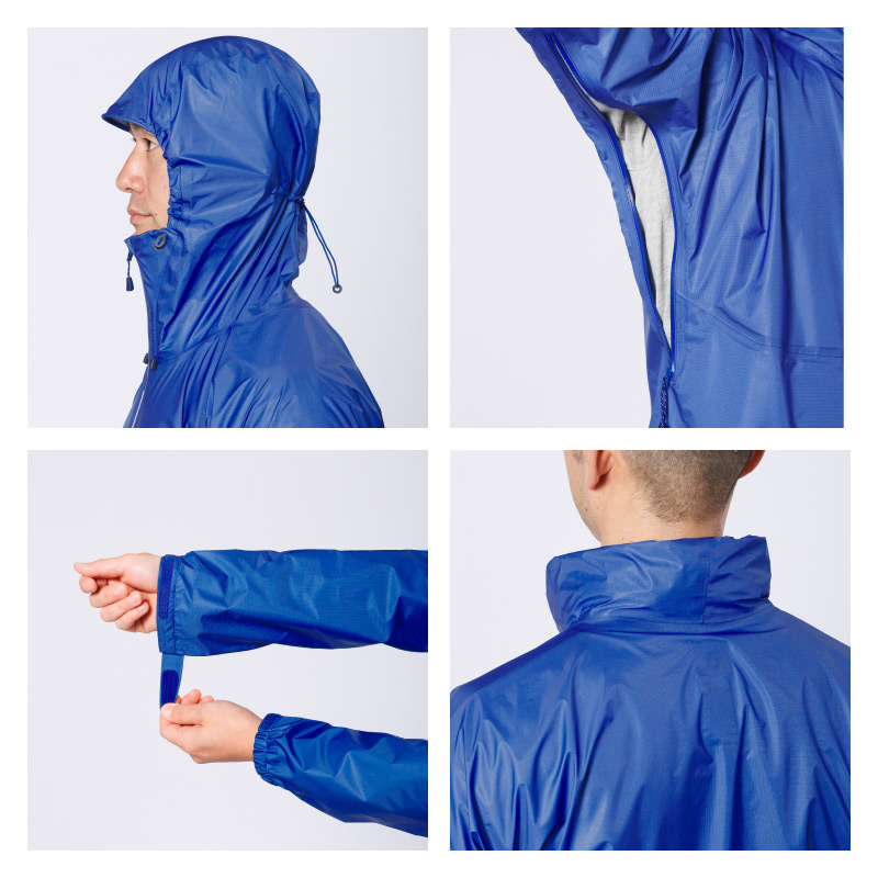 Pit zip, Alpine cuff, Hem adjuster, image when stored in a staff bag.