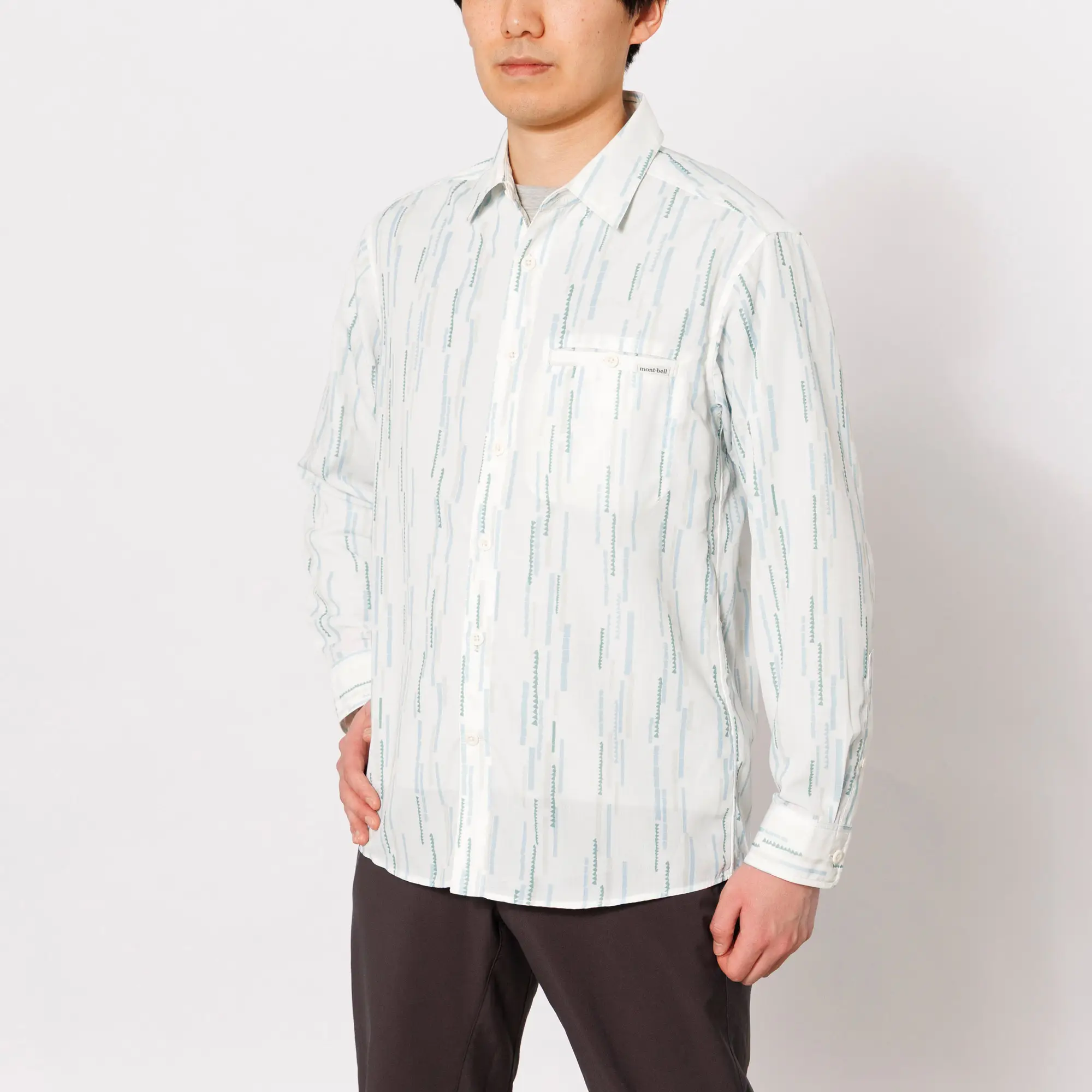 24年モデル/完売品☆エンフォルド　ロングスリーブシャツ　38　ホワイト WIC.ライト プリント ロングスリーブシャツ Men's | Montbell Japan