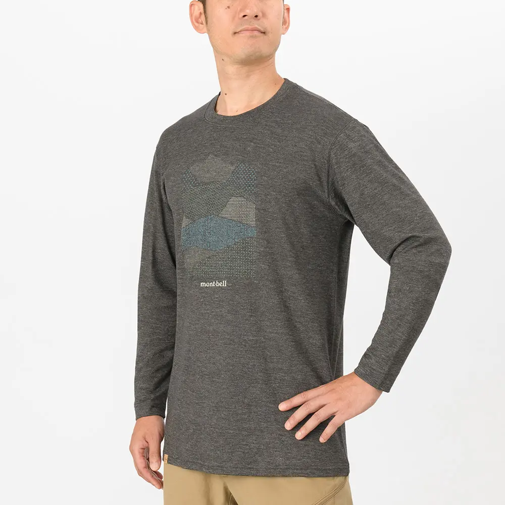 Merino Wool Plus Light T Men's Mountain Collage | Montbell Merino Wool Plus Light T Men's Mountain Collage | Montbell